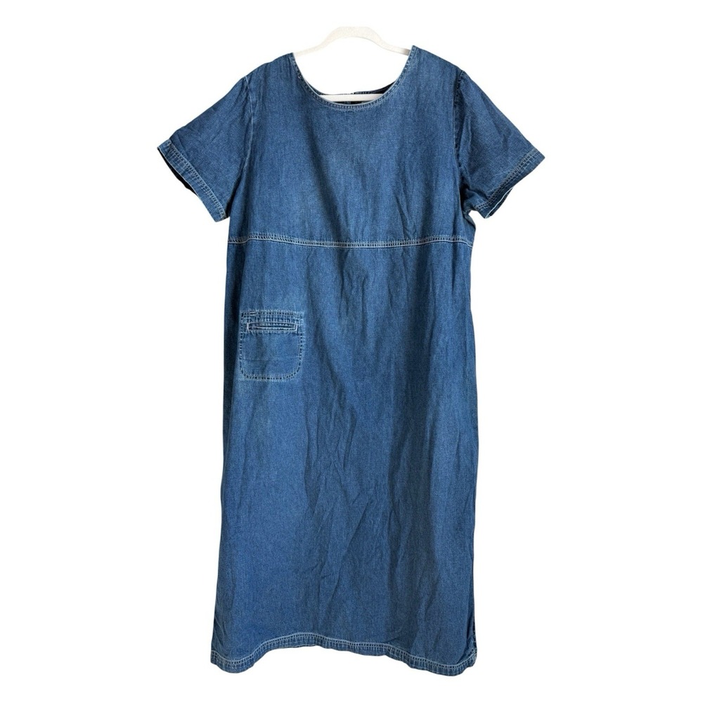 Carolina Blues Dress Womens Plus 1X Blue Denim Short Sleeve Pockets Maxi Teacher